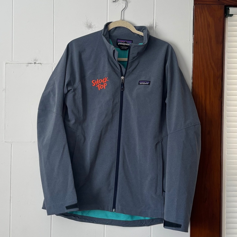 Patagonia Adze Softshell Jacket Womens Large Grey Full Zip Shock Top Embroidery